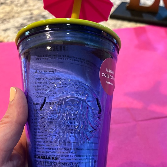 NEW Starbucks Hawaii Collection Blue Glass Tumbler W/Mai Thai Umbrella - 16oz - Picture 4 of 9